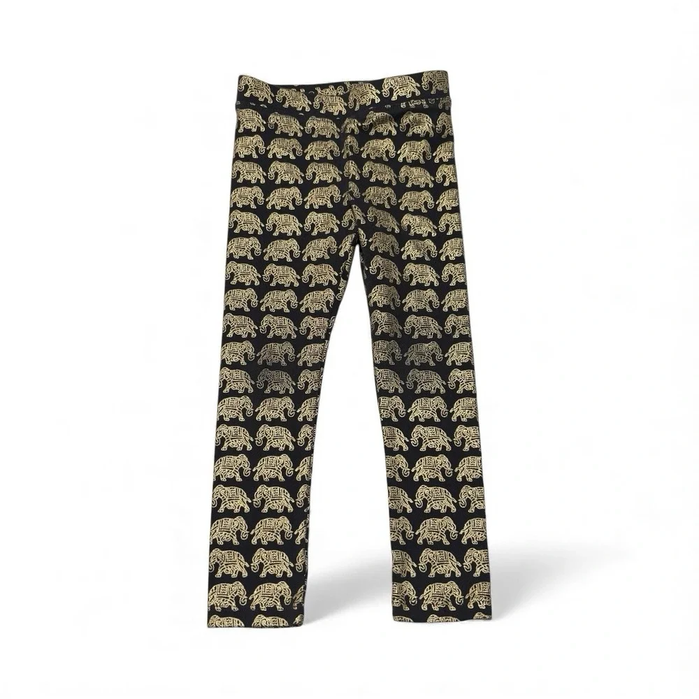 J Crew Crewcuts Girls' Everyday Leggings Black‎ Gold Elephant Foil Print Sz4
